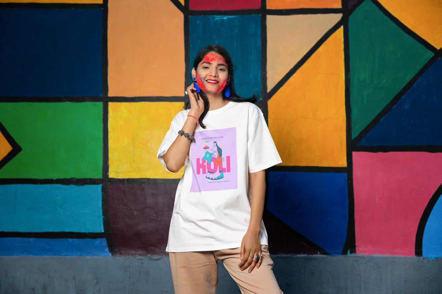 Holi Graphic Printed Oversized T-shirt for Woman