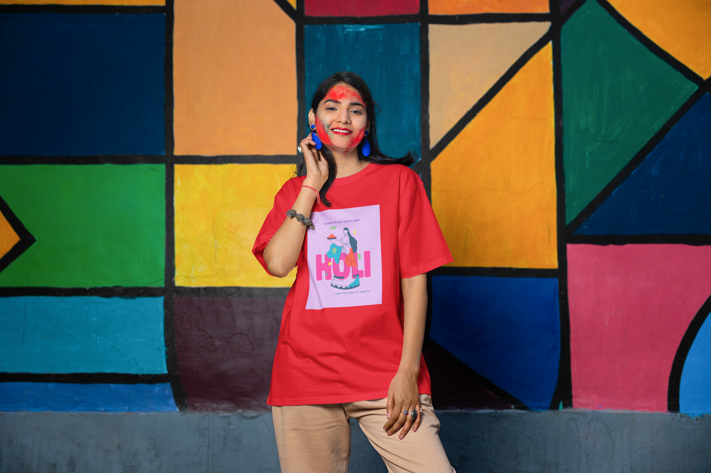 Holi Graphic Printed Oversized T-shirt for Woman