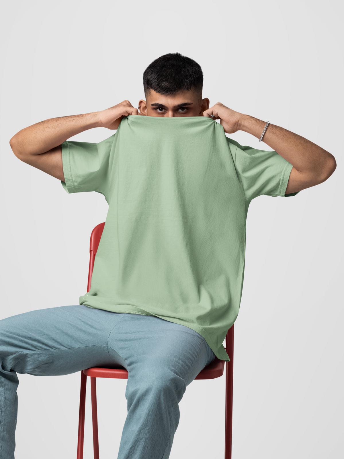 Pistachio Green Solid Oversized Tee