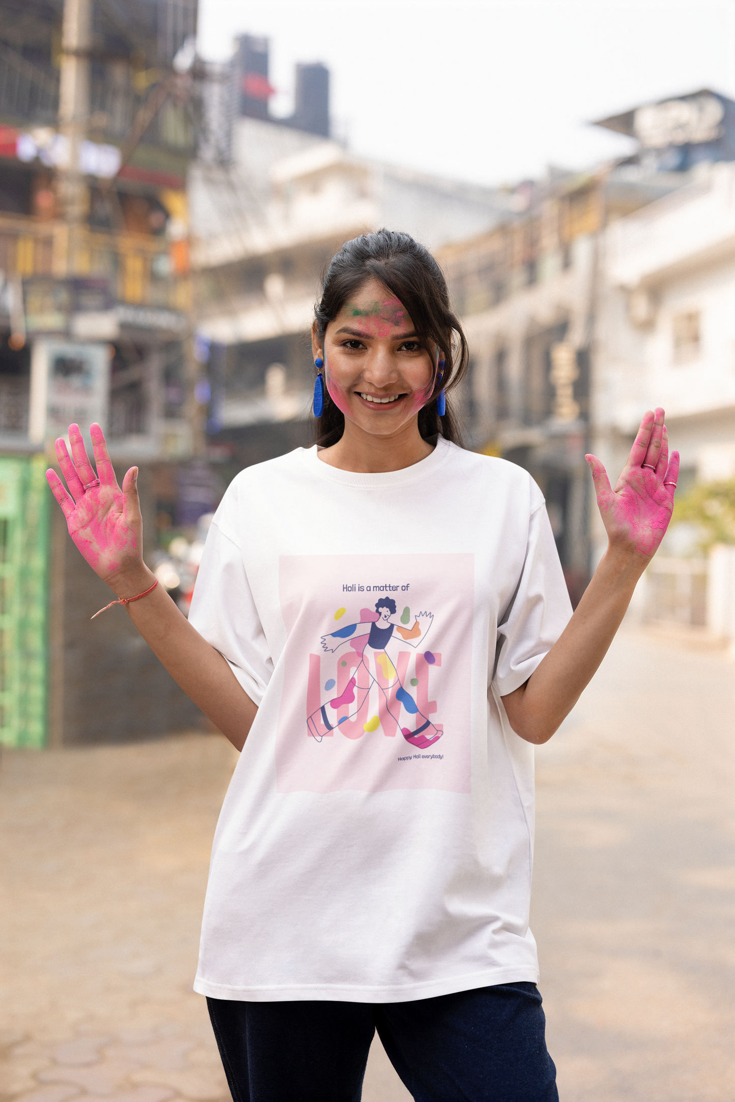 Couple Holi Festival Printed Oversized T-shirt Combo Pack of 2