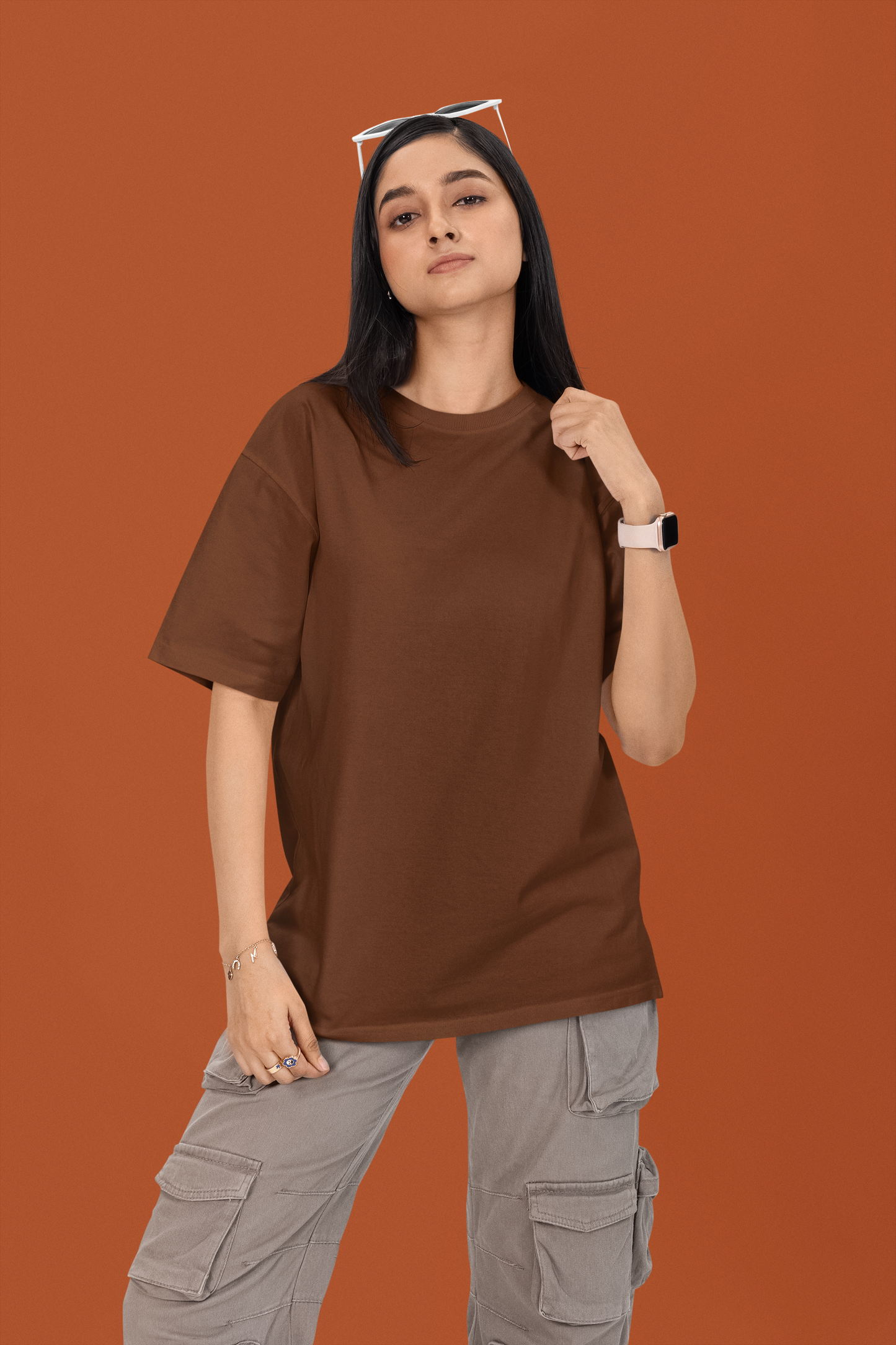 Brown Classic Casuals Plain Solid Oversized T-shirt