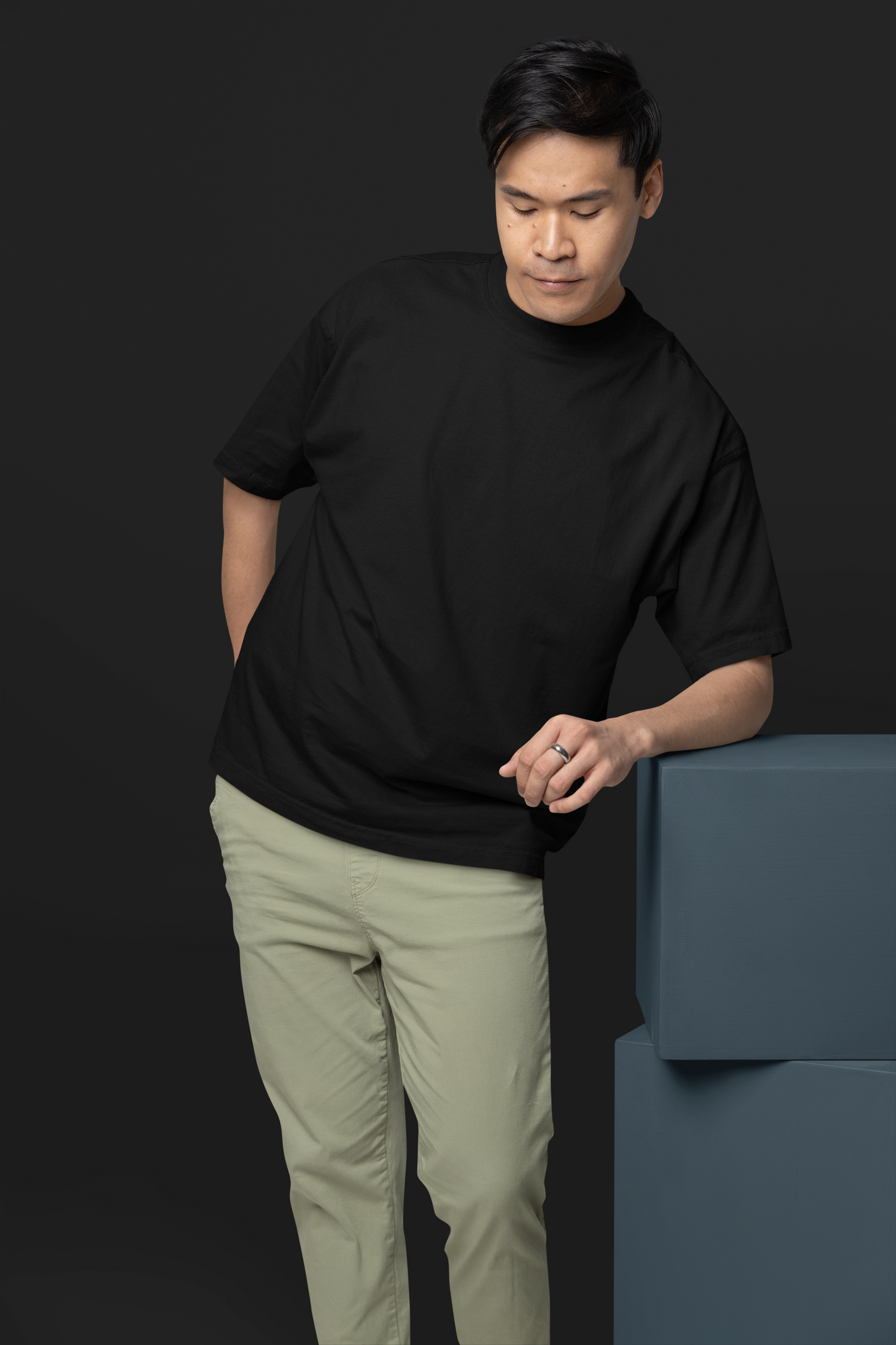 Black Classic Casuals Plain Solid Oversized T-shirt