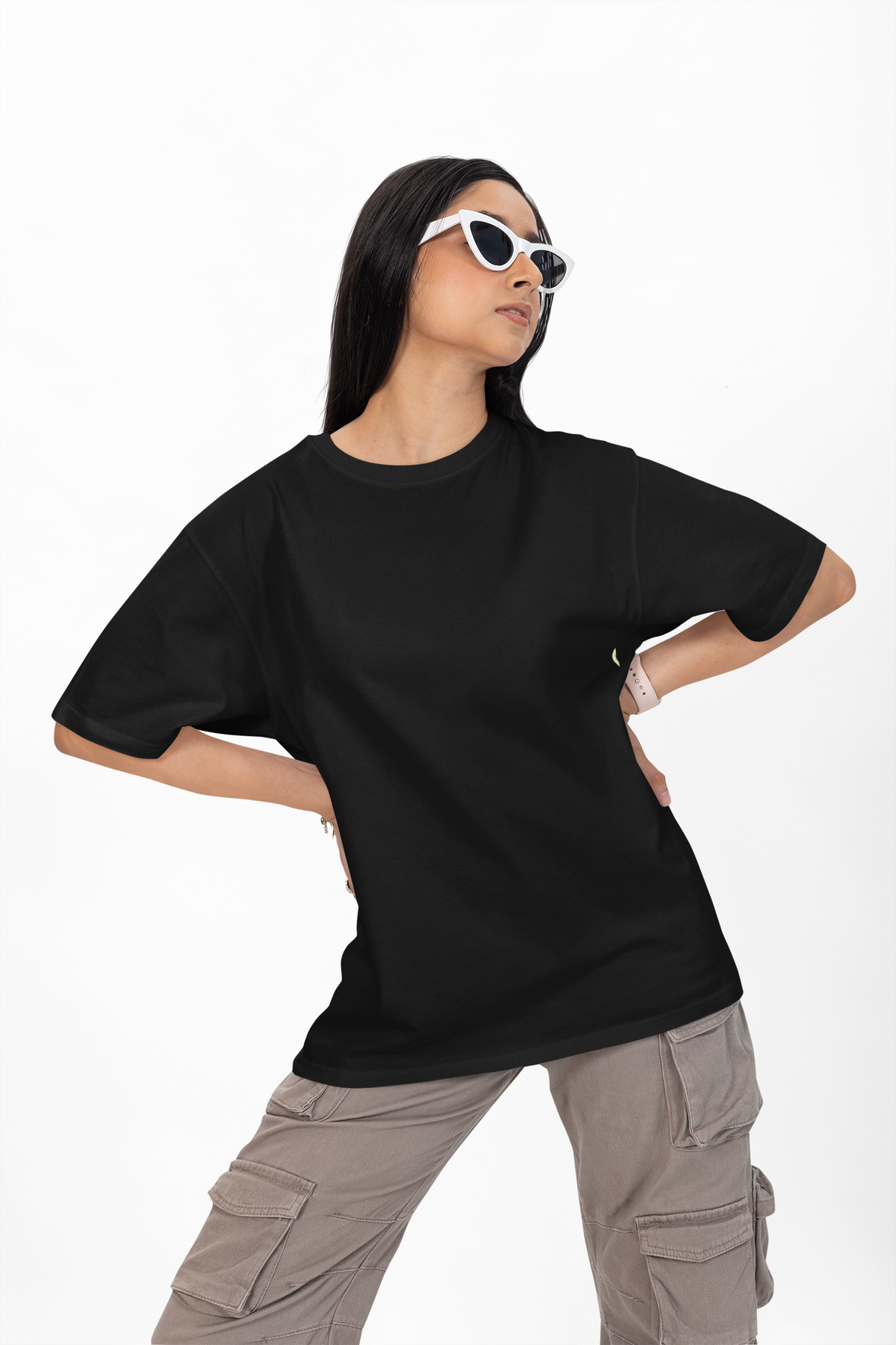 Black Solid Oversized Tee