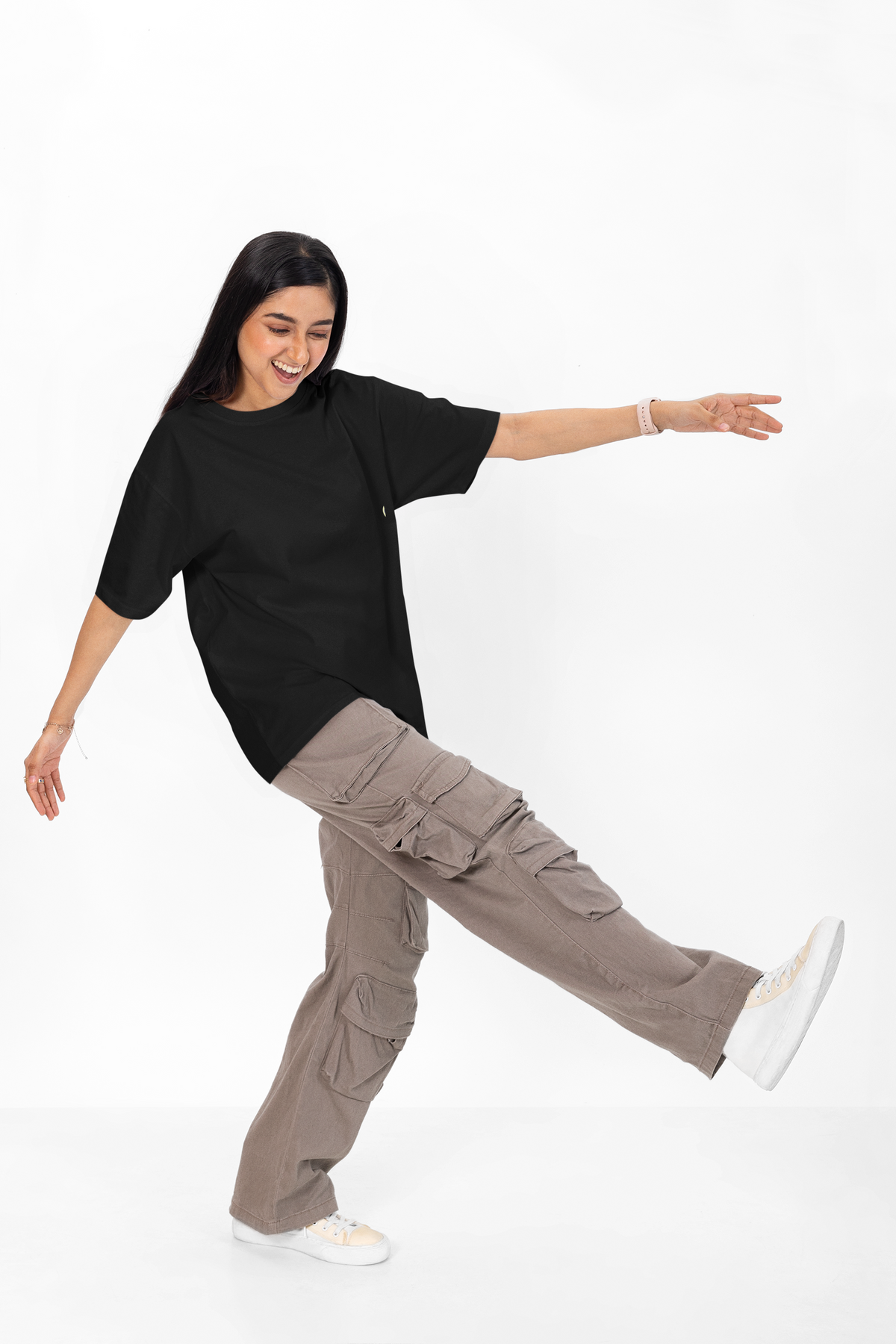 Black Solid Oversized Tee