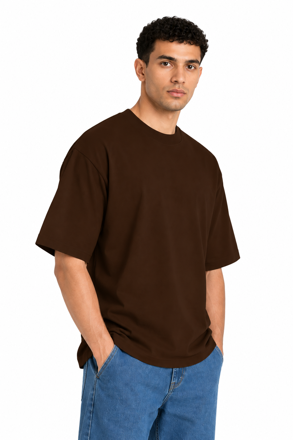 Dark Brown Solid Oversized Tee