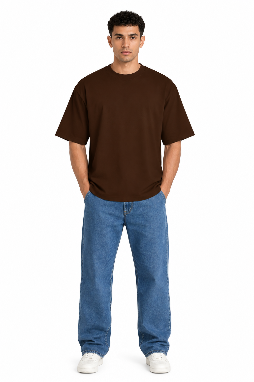 Dark Brown Solid Oversized Tee