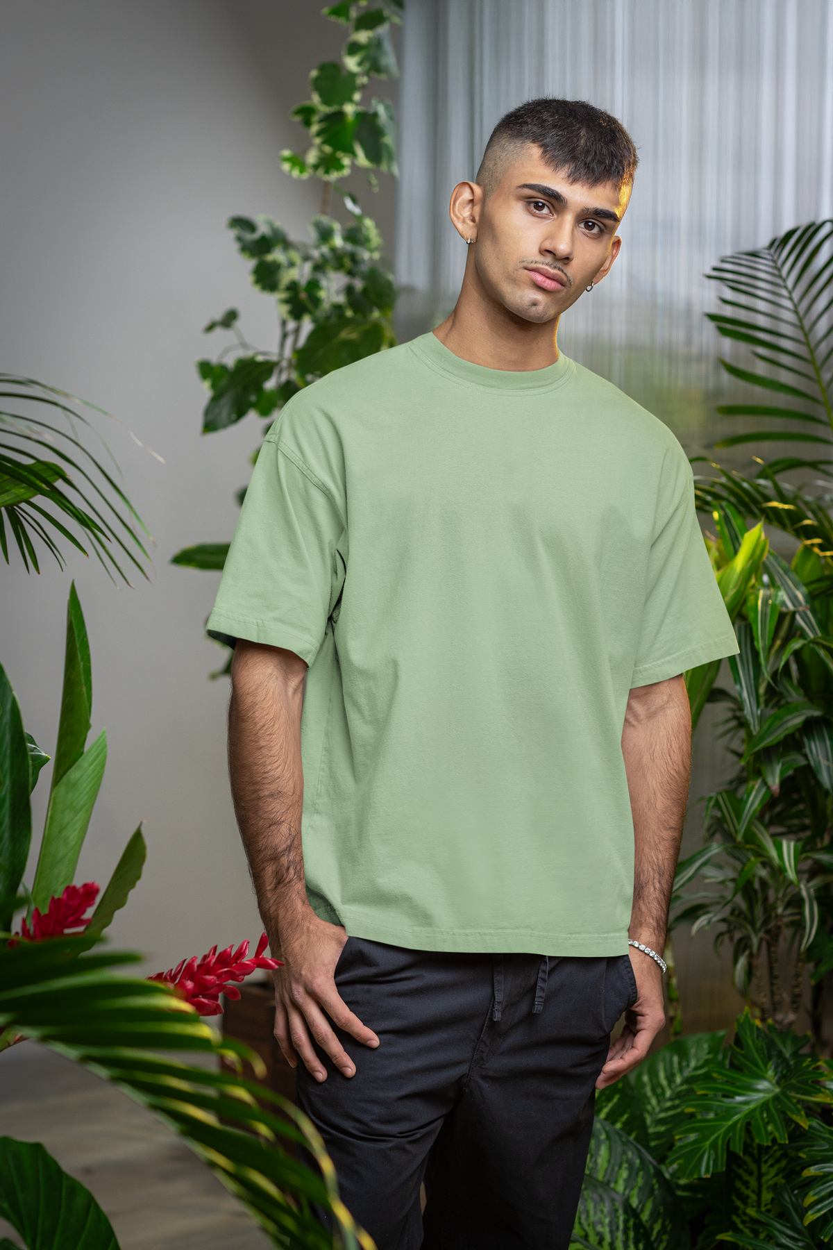 Pistachio Green Solid Oversized Tee