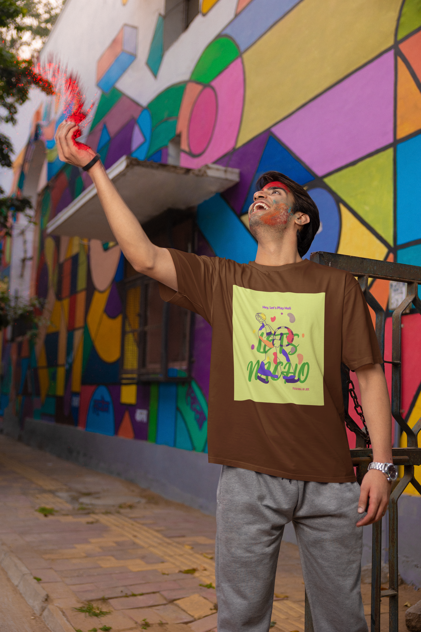 Couple Holi Oversized Printed T-shirt Combo Pack of 2