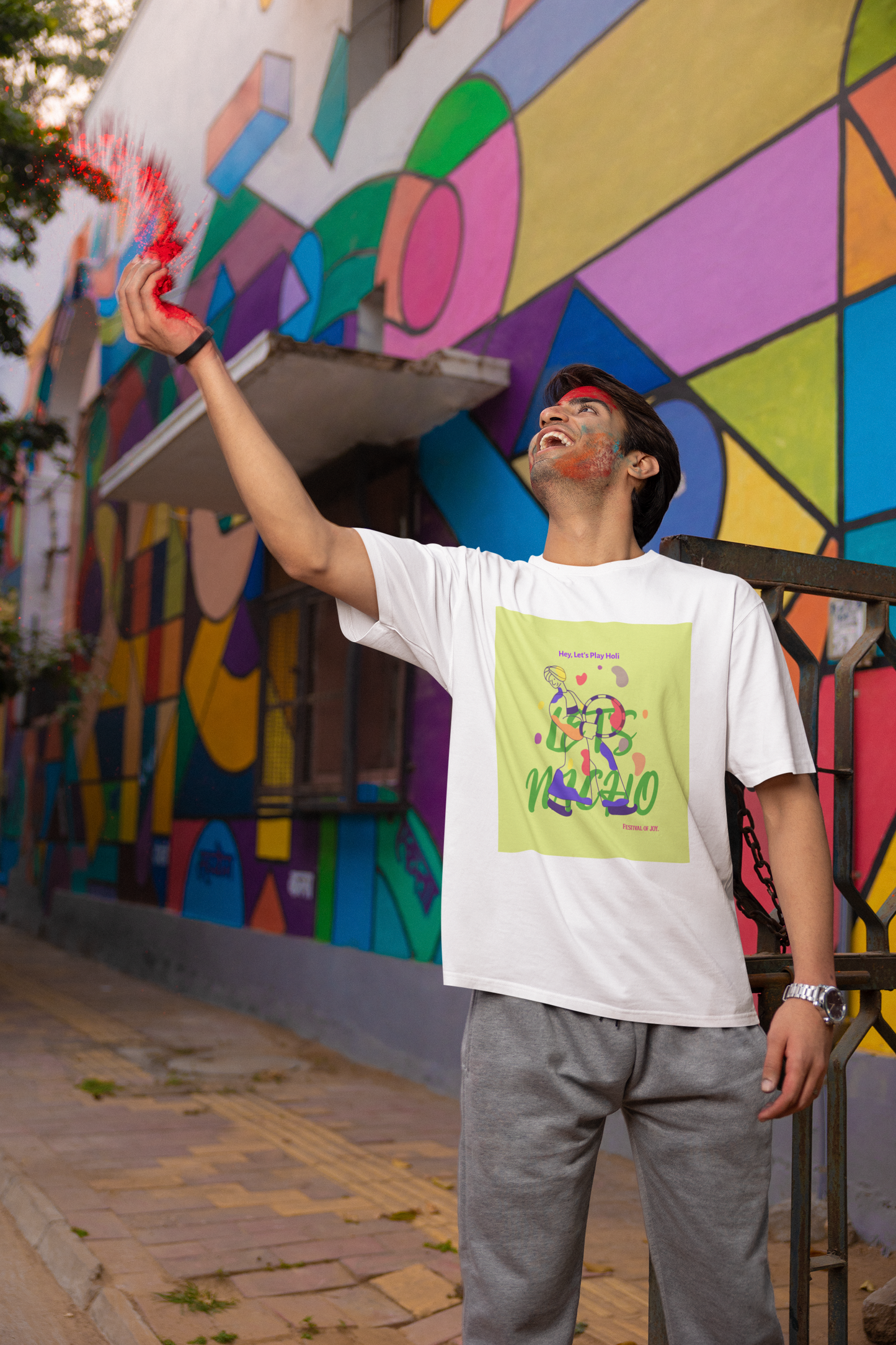 Couple Holi Festival Printed Oversized T-shirt Combo Pack of 2
